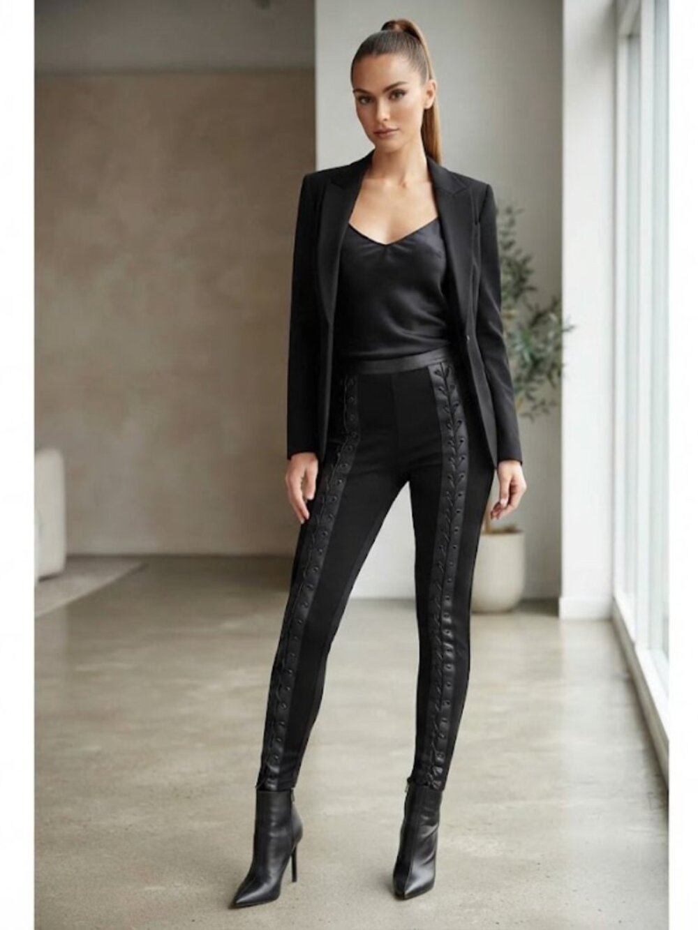 BCBGMAXAZRIA Black Jaims Lace-up Ponte Legging Pan